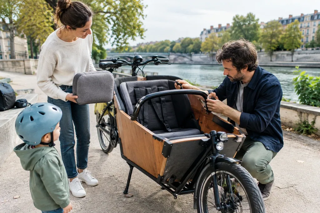 Comment installer un siège, un coussin et des arceaux sur un vélo cargo ?